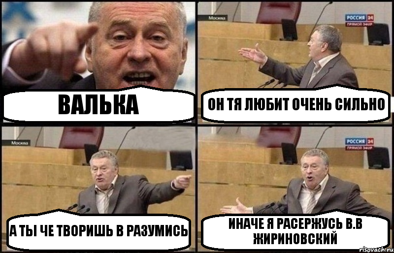 ВАЛЬКА ОН ТЯ ЛЮБИТ ОЧЕНЬ СИЛЬНО А ТЫ ЧЕ ТВОРИШЬ В РАЗУМИСЬ ИНАЧЕ Я РАСЕРЖУСЬ В.В ЖИРИНОВСКИЙ, Комикс Жириновский