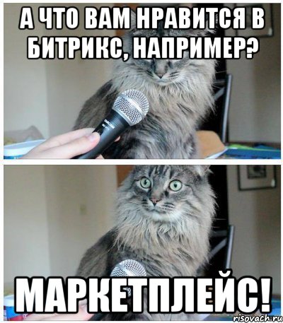 а что вам нравится в Битрикс, например? маркетплейс!, Комикс  кот с микрофоном