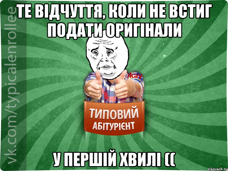 Те відчуття, коли не встиг подати оригінали у ПЕРШІЙ ХВИЛІ ((, Мем абтура4