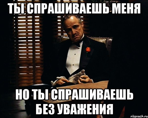 Вроде все окей. Чел говорит окей. Ты говоришь мне это без уважения. Ты говоришь без уважения Мем. Дон Корлеоне Мем уважение.