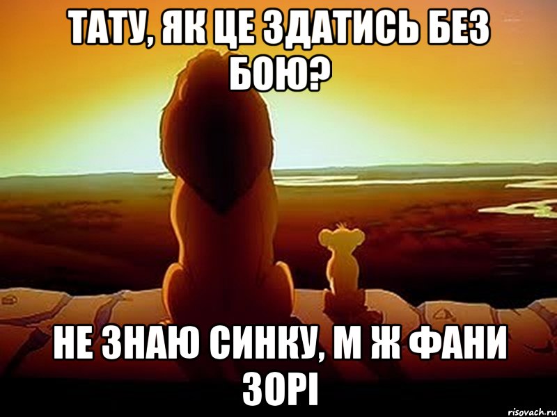 Тату, як це здатись без бою? Не знаю синку, м ж фани Зорі, Мем  король лев