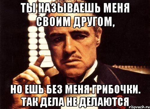 ты называешь меня своим другом, но ешь без меня грибочки. так дела не делаются, Мем крестный отец