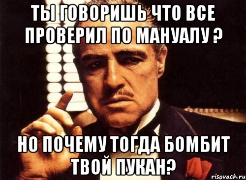 ты говоришь что все проверил по мануалу ? но почему тогда бомбит твой пукан?, Мем крестный отец