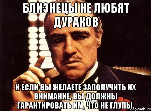 Близнецы не любят дураков и если Вы желаете заполучить их внимание, Вы должны гарантировать им, что не глупы., Мем крестный отец