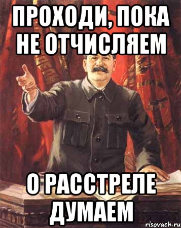 проходи, пока не отчисляем о расстреле думаем, Мем  сталин цветной