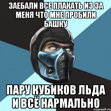 заебали все плакать из за меня что мне пробили башку пару кубиков льда и всё нармально, Мем Саб-Зиро