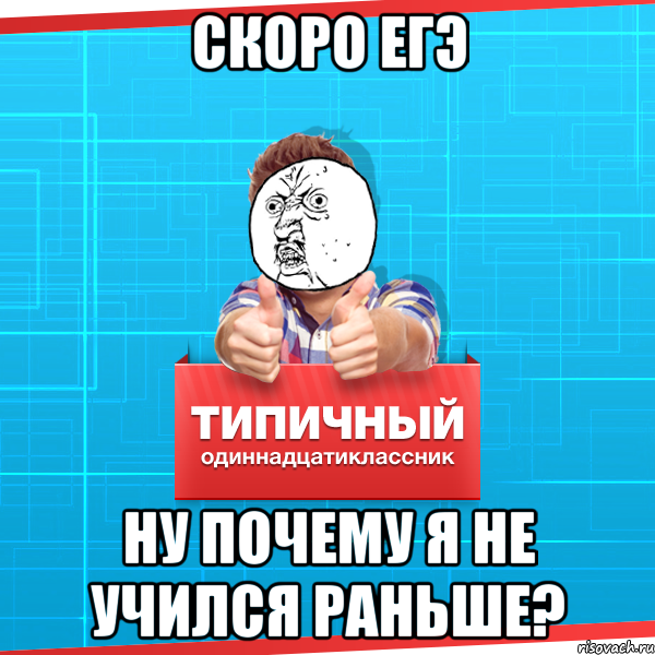 Скоро ЕГЭ Ну почему я не учился раньше?, Мем Типичный одиннадцатиклассник