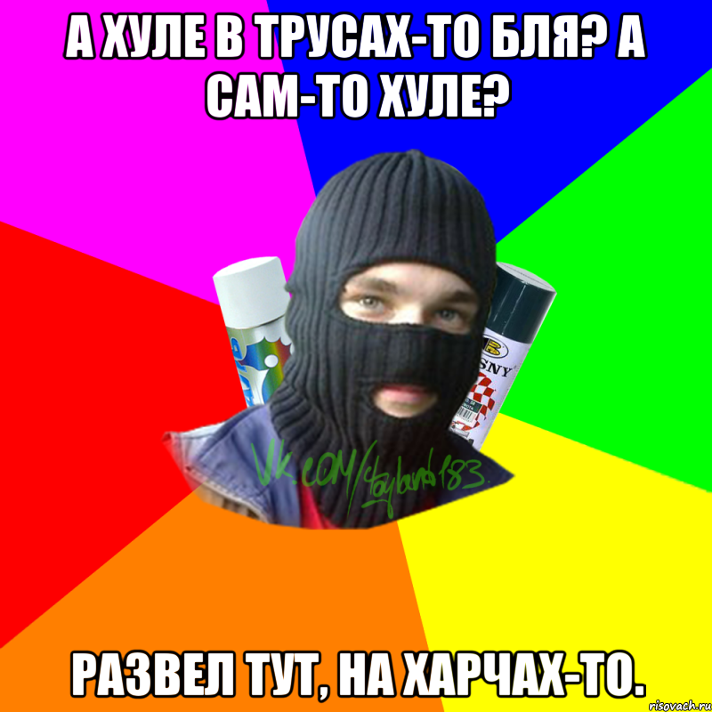 А хуле в трусах-то бля? А сам-то хуле? Развел тут, на харчах-то., Мем ТИПИЧНЫЙ РАЙТЕР