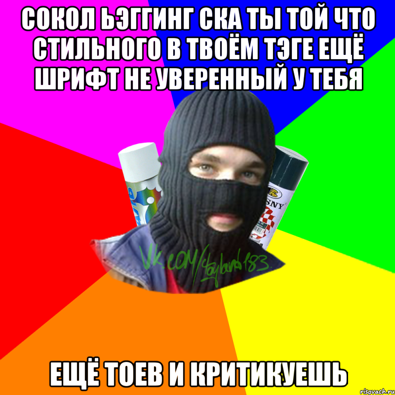 Сокол Ьэггинг СКА ты той что стильного в твоём тэге ещё шрифт не уверенный у тебя Ещё тоев и критикуешь, Мем ТИПИЧНЫЙ РАЙТЕР