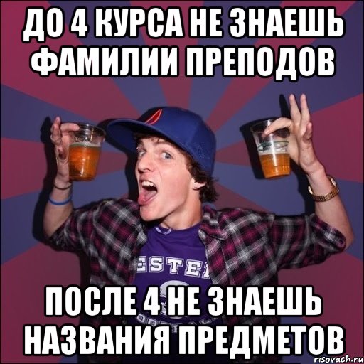 до 4 курса не знаешь фамилии преподов после 4 не знаешь названия предметов, Мем Веселый студент