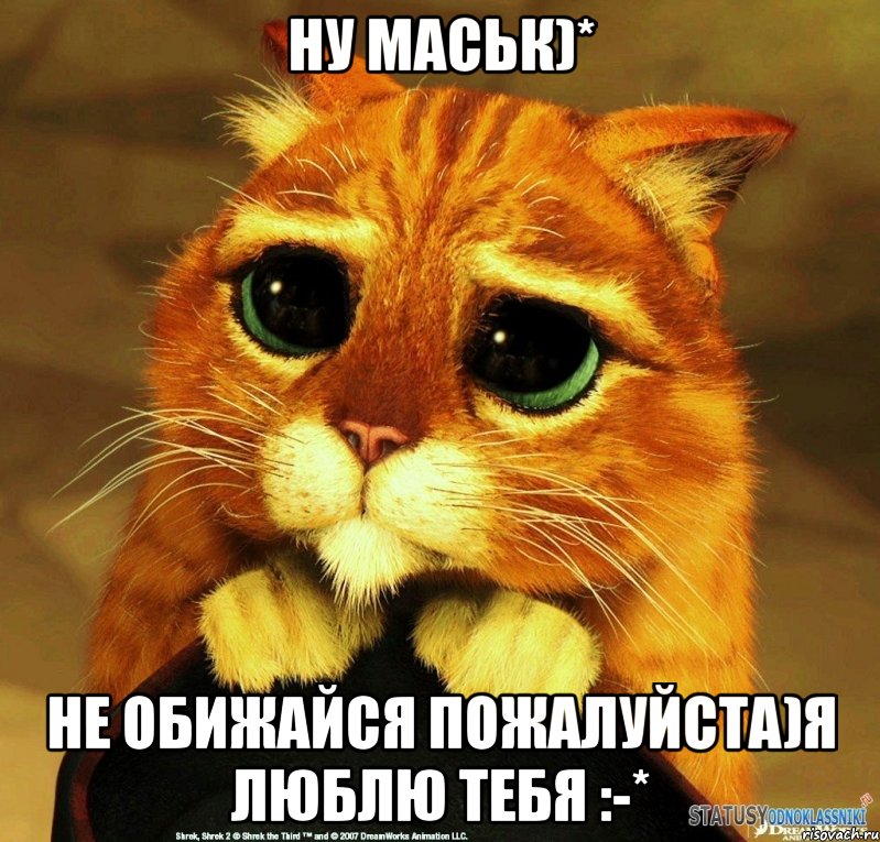 ну маськ)* не обижайся пожалуйста)я люблю тебя :-*, Мем Котик из Шрека