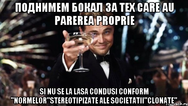 поднимем бокал за тех care au parerea proprie si nu se la lasa condusi conform ''normelor''stereotipizate ale societatii''clonate'', Мем Великий Гэтсби (бокал за тех)