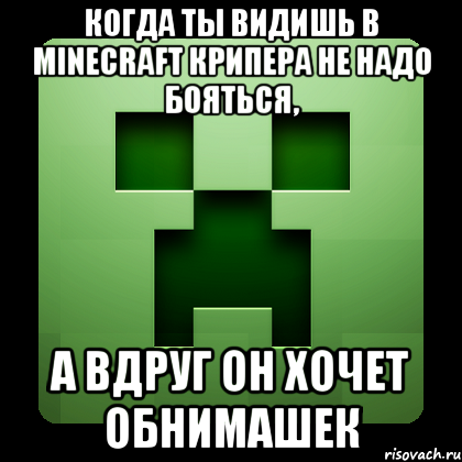 Когда ты видишь в Minecraft Крипера не надо бояться, а вдруг он хочет обнимашек, Мем Creeper