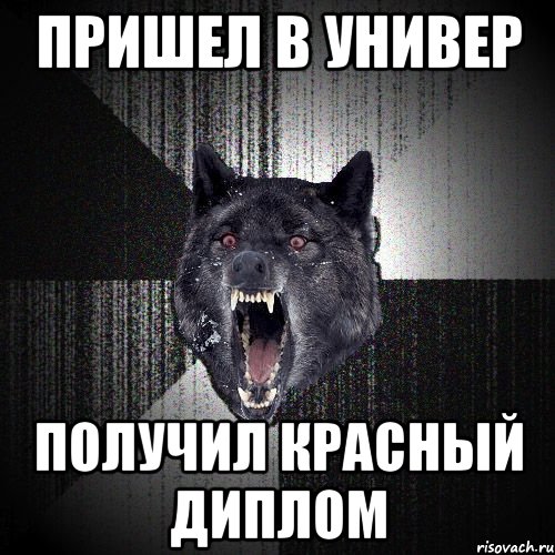 ПРИШЕЛ В УНИВЕР ПОЛУЧИЛ КРАСНЫЙ ДИПЛОМ, Мем  Злобный волк