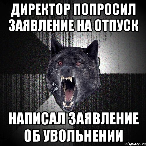 директор попросил заявление на отпуск написал заявление об увольнении, Мем  Злобный волк