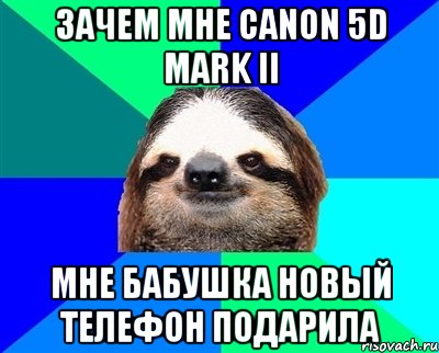 зачем мне canon 5d mark ii мне бабушка новый телефон подарила, Мем Ленивец