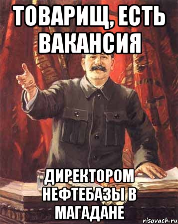 Товарищ, есть вакансия директором нефтебазы в Магадане, Мем  сталин цветной