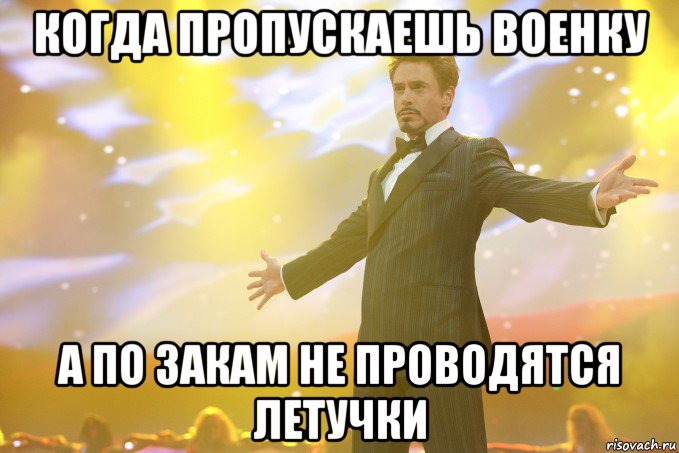 когда пропускаешь военку а по Закам не проводятся летучки, Мем Тони Старк (Роберт Дауни младший)