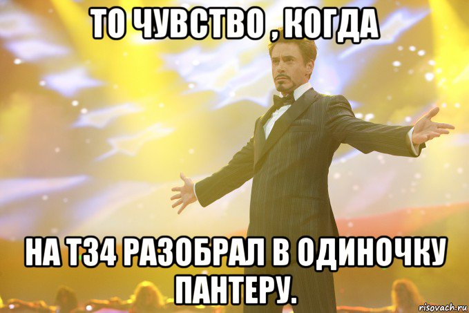 То чувство , когда На т34 разобрал в одиночку пантеру., Мем Тони Старк (Роберт Дауни младший)