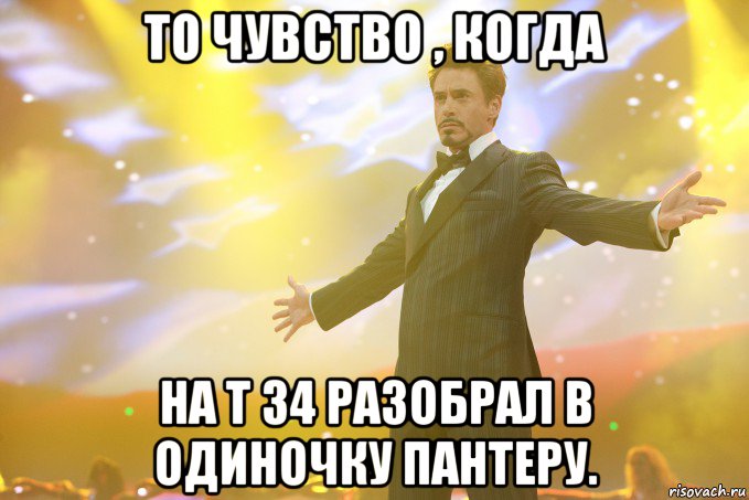 То чувство , когда На Т 34 разобрал в одиночку пантеру., Мем Тони Старк (Роберт Дауни младший)