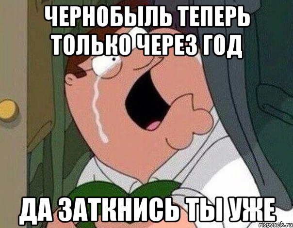 ЧЕРНОБЫЛЬ ТЕПЕРЬ ТОЛЬКО ЧЕРЕЗ ГОД ДА ЗАТКНИСЬ ТЫ УЖЕ, Мем Гриффин плачет