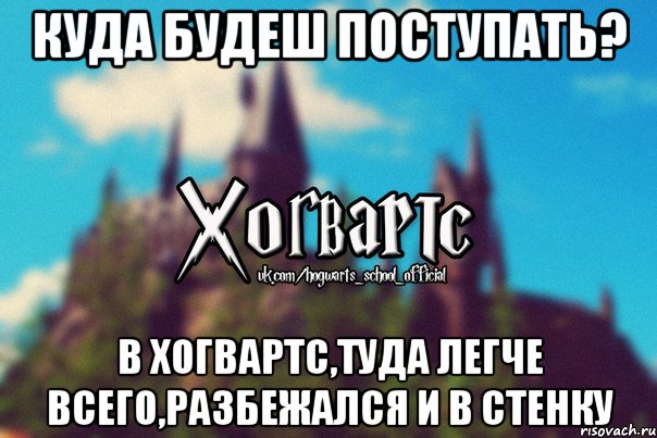 куда будеш поступать? в ХОГВАРТС,туда легче всего,разбежался и в стенку, Мем Хогвартс