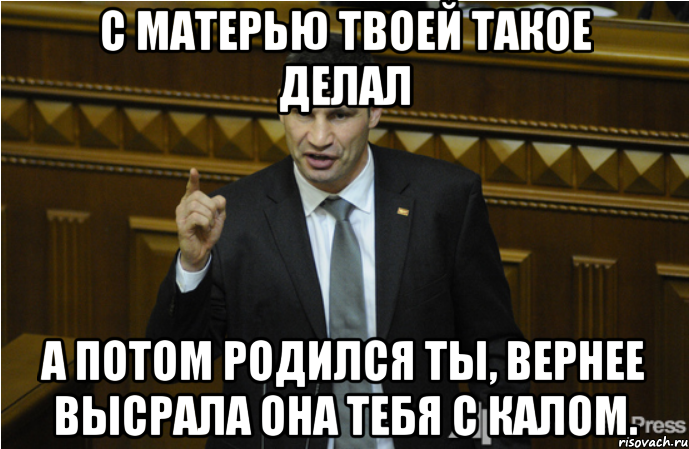 с матерью твоей такое делал а потом родился ты, вернее высрала она тебя с калом., Мем кличко философ