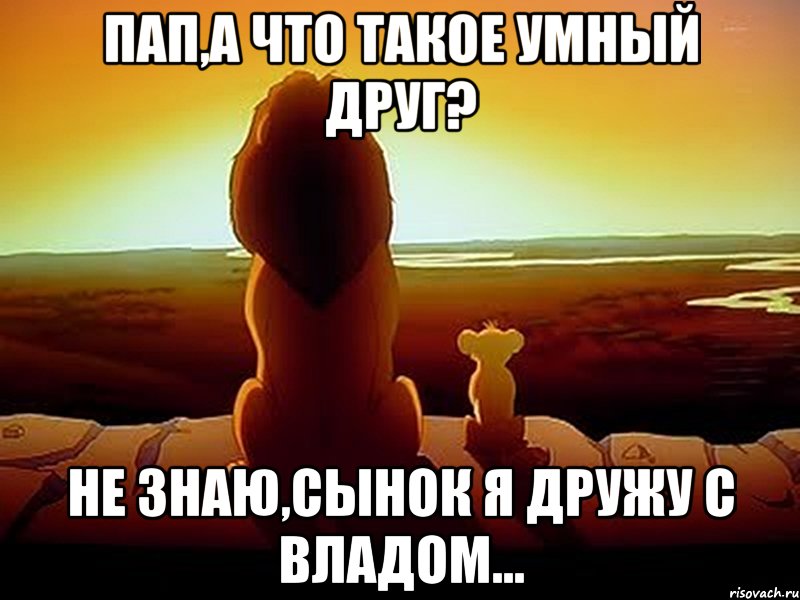 Пап,а что такое умный друг? Не знаю,сынок я дружу с Владом..., Мем  король лев