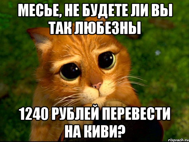 Месье, не будете ли вы так любезны 1240 рублей перевести на Киви?, Мем кот из шрека