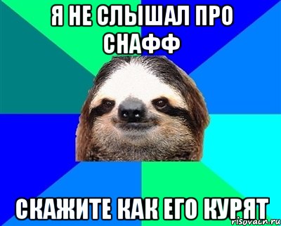 я не слышал про снафф скажите как его курят, Мем Ленивец