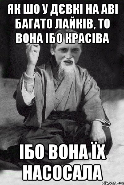 як шо у дєвкі на аві багато лайків, то вона ібо красіва ібо вона їх насосала, Мем Мудрий паца