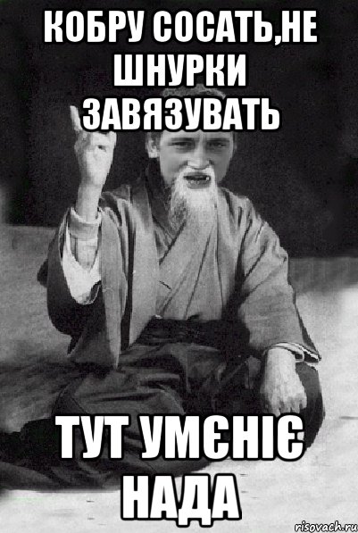 КОБРУ СОСАТЬ,НЕ ШНУРКИ ЗАВЯЗУВАТЬ ТУТ УМЄНІЄ НАДА, Мем Мудрий паца