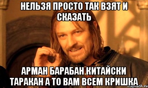 нельзя просто так взят и сказать Арман барабан китайски таракан а то вам всем кришка, Мем Нельзя просто так взять и (Боромир мем)