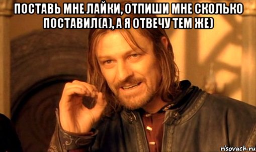 Поставь мне лайки, отпиши мне сколько поставил(а), а я отвечу тем же) , Мем Нельзя просто так взять и (Боромир мем)