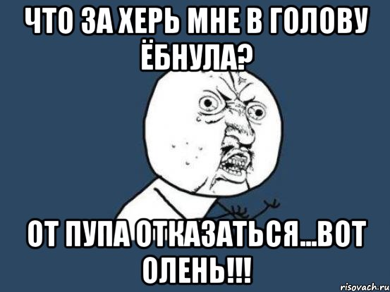 ЧТО ЗА ХЕРЬ МНЕ В ГОЛОВУ ЁБНУЛА? ОТ ПУПА ОТКАЗАТЬСЯ...ВОТ ОЛЕНЬ!!!, Мем Ну почему