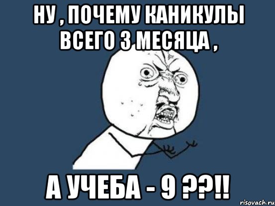 Ну , почему каникулы всего 3 месяца , А учеба - 9 ??!!, Мем Ну почему