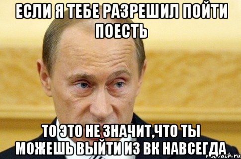 если я тебе разрешил пойти поесть то это не значит,что ты можешь выйти из вк навсегда, Мем путин