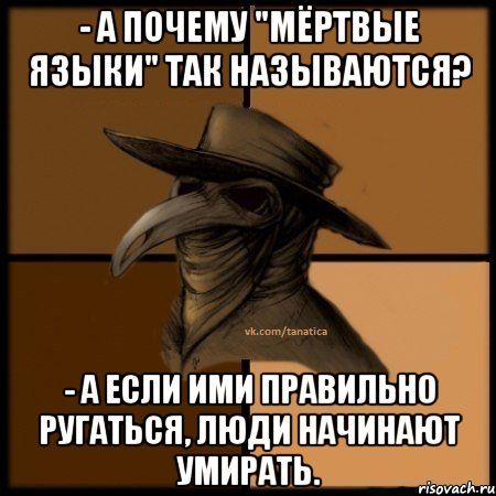 - А почему "мёртвые языки" так называются? - А если ими правильно ругаться, люди начинают умирать., Мем  Чума