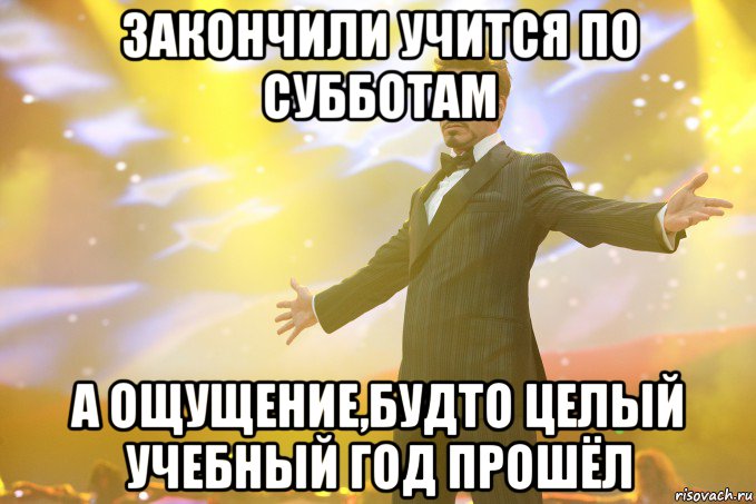 Закончили учится по субботам А ощущение,будто целый учебный год прошёл, Мем Тони Старк (Роберт Дауни младший)