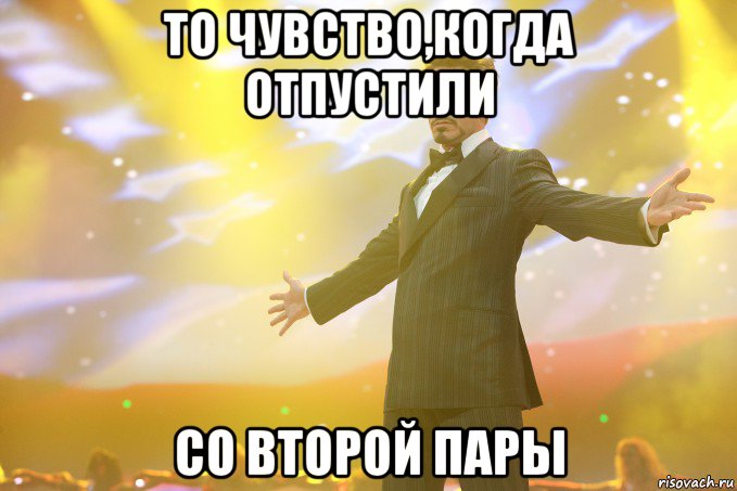 то чувство,когда отпустили со второй пары, Мем Тони Старк (Роберт Дауни младший)