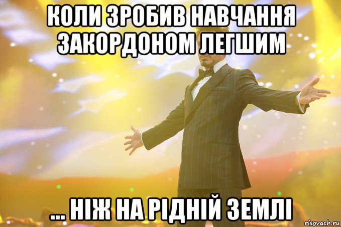 Коли зробив навчання закордоном легшим ... ніж на рідній землі, Мем Тони Старк (Роберт Дауни младший)