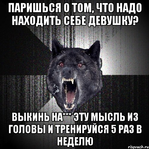 Паришься о том, что надо находить себе девушку? Выкинь на*** эту мысль из головы и тренируйся 5 раз в неделю, Мем  Злобный волк