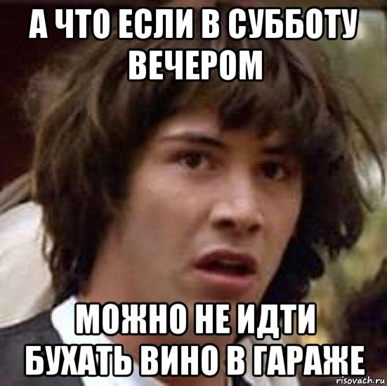 А ЧТО ЕСЛИ В СУББОТУ ВЕЧЕРОМ МОЖНО НЕ ИДТИ БУХАТЬ ВИНО В ГАРАЖЕ, Мем А что если (Киану Ривз)