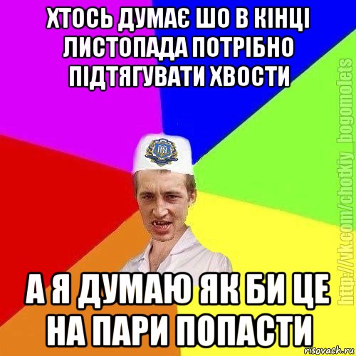 хтось думає шо в кінці листопада потрібно підтягувати хвости а я думаю як би це на пари попасти