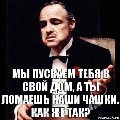 МЫ ПУСКАЕМ ТЕБЯ В СВОЙ ДОМ, А ТЫ ЛОМАЕШЬ НАШИ ЧАШКИ. КАК ЖЕ ТАК?, Комикс Дон Вито Корлеоне 1