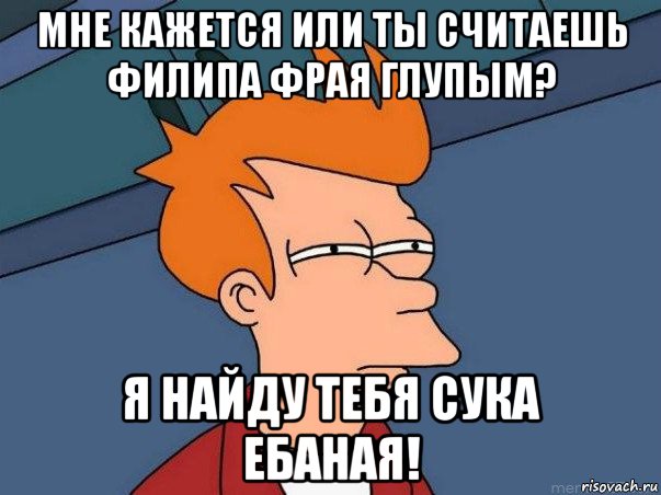 мне кажется или ты считаешь филипа фрая глупым? я найду тебя сука ебаная!, Мем  Фрай (мне кажется или)