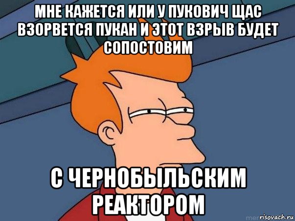 мне кажется или у пукович щас взорвется пукан и этот взрыв будет сопостовим с чернобыльским реактором, Мем  Фрай (мне кажется или)