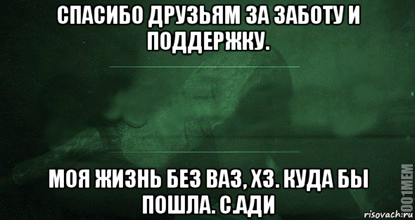 спасибо друзьям за заботу и поддержку. моя жизнь без ваз, хз. куда бы пошла. с.ади, Мем Игра слов 2