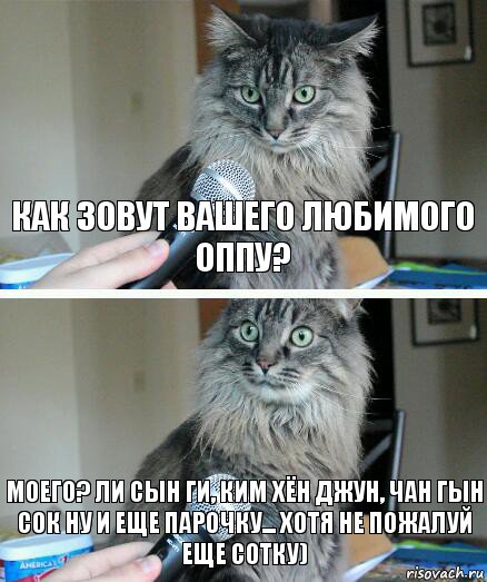 Как зовут вашего любимого оппу? Моего? Ли Сын Ги, Ким Хён Джун, Чан Гын Сок ну и еще парочку... хотя не пожалуй еще сотку), Комикс  кот с микрофоном