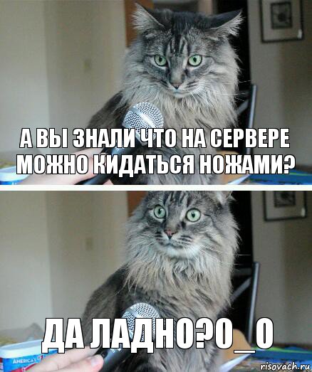 А вы знали что на сервере можно кидаться ножами? Да ладно?0_о, Комикс  кот с микрофоном